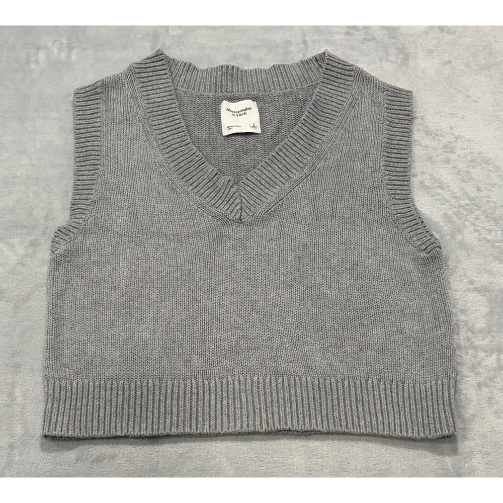 Abercrombie & Fitch Women Sweater Vest S Gray V-Neck Knit Cropped Sleeveless Top